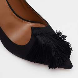 Pre Owned Aquazzura Black Suede Love Tassel Pointed Toe Pumps Size 39