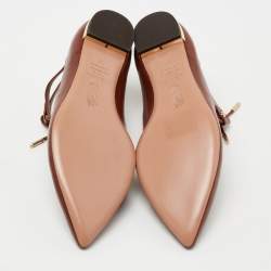 Pre Owned Aquazzura Brown Leather Ankle Tie Ballet Flats Size 36