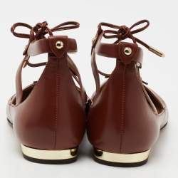 Pre Owned Aquazzura Brown Leather Ankle Tie Ballet Flats Size 36