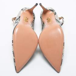 Pre Owned Aquazzura Two Tone Python Embossed Leather Love Affair Ankle Strap Pumps Size 37