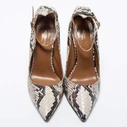 Pre Owned Aquazzura Two Tone Python Embossed Leather Love Affair Ankle Strap Pumps Size 37