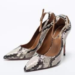 Pre Owned Aquazzura Two Tone Python Embossed Leather Love Affair Ankle Strap Pumps Size 37