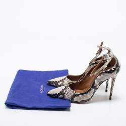 Pre Owned Aquazzura Two Tone Python Embossed Leather Love Affair Ankle Strap Pumps Size 37