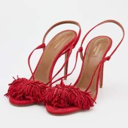 Pre Owned Aquazzura Red Suede Wild Thing Ankle Wrap Sandals Size 41