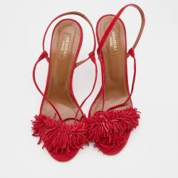 Pre Owned Aquazzura Red Suede Wild Thing Ankle Wrap Sandals Size 41