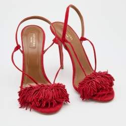 Pre Owned Aquazzura Red Suede Wild Thing Ankle Wrap Sandals Size 41