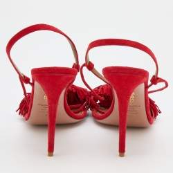 Pre Owned Aquazzura Red Suede Wild Thing Ankle Wrap Sandals Size 41