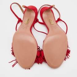 Pre Owned Aquazzura Red Suede Wild Thing Ankle Wrap Sandals Size 41