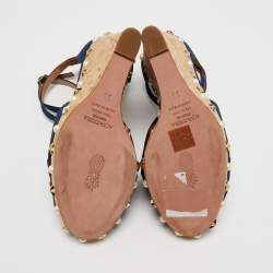 Pre Owned Aquazzura Blue Canvas Wedges Sandals Size 39