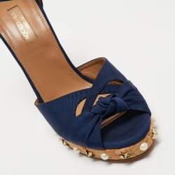 Pre Owned Aquazzura Blue Canvas Wedges Sandals Size 39