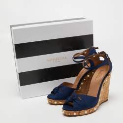 Pre Owned Aquazzura Blue Canvas Wedges Sandals Size 39