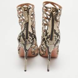 Pre Owned Aquazzura Cream/lBlack Python Embossed Leather Knockout Cage Sandals Size 40