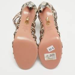Pre Owned Aquazzura Cream/lBlack Python Embossed Leather Knockout Cage Sandals Size 40