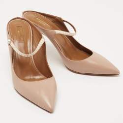 Pre Owned Aquazzura Pink Leather Nolita Pearl Mules Size 39.5