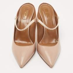 Pre Owned Aquazzura Pink Leather Nolita Pearl Mules Size 39.5