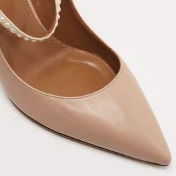 Pre Owned Aquazzura Pink Leather Nolita Pearl Mules Size 39.5