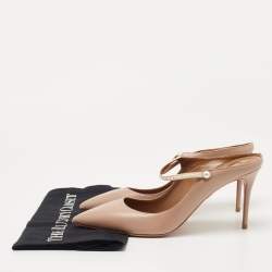 Pre Owned Aquazzura Pink Leather Nolita Pearl Mules Size 39.5