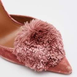 Pre Owned Aquazzura Rose Pink Velvet Powder Puff Pom Pom Slingback Pumps Size 40