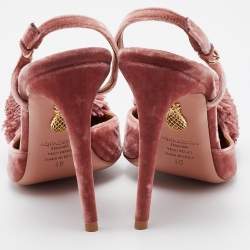 Pre Owned Aquazzura Rose Pink Velvet Powder Puff Pom Pom Slingback Pumps Size 40