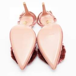 Pre Owned Aquazzura Rose Pink Velvet Powder Puff Pom Pom Slingback Pumps Size 40