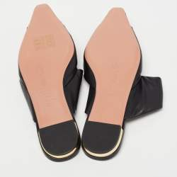 Pre Owned Aquazzura Black Leather and Canvas Mondaine Flat Mules Size 35