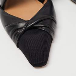 Pre Owned Aquazzura Black Leather and Canvas Mondaine Flat Mules Size 35