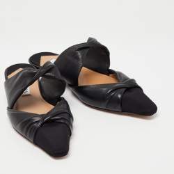 Pre Owned Aquazzura Black Leather and Canvas Mondaine Flat Mules Size 35