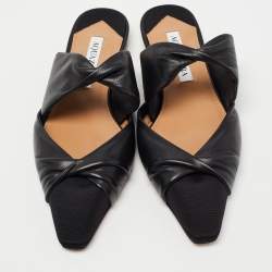 Pre Owned Aquazzura Black Leather and Canvas Mondaine Flat Mules Size 35