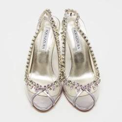 Pre Owned Aquazzura Transparent/Silver Leather and PVC Temptation Slingback Pumps Size 39