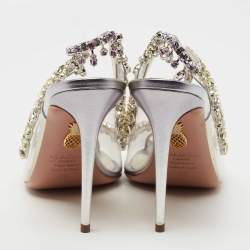 Pre Owned Aquazzura Transparent/Silver Leather and PVC Temptation Slingback Pumps Size 39