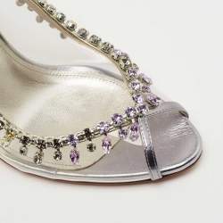 Pre Owned Aquazzura Transparent/Silver Leather and PVC Temptation Slingback Pumps Size 39