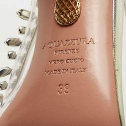 Pre Owned Aquazzura Transparent/Silver Leather and PVC Temptation Slingback Pumps Size 39