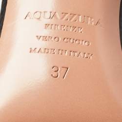 Pre Owned Aquazzura Black Satin Crystal Bow Embellished Babe Slingback Sandals Size 37