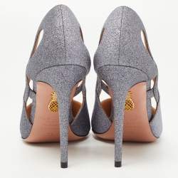 Pre Owned Aquazzura Silver Glitter Leather Forever Pumps Size 35