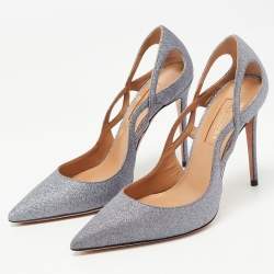 Pre Owned Aquazzura Silver Glitter Leather Forever Pumps Size 35