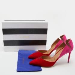 Pre Owned Aquazzura Red/Pink Suede and PVC Pointed Toe Sharp Pumps Size 39.5