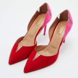 Pre Owned Aquazzura Red/Pink Suede and PVC Pointed Toe Sharp Pumps Size 39.5