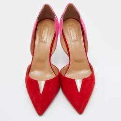 Pre Owned Aquazzura Red/Pink Suede and PVC Pointed Toe Sharp Pumps Size 39.5