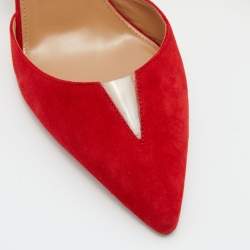Pre Owned Aquazzura Red/Pink Suede and PVC Pointed Toe Sharp Pumps Size 39.5