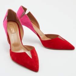 Pre Owned Aquazzura Red/Pink Suede and PVC Pointed Toe Sharp Pumps Size 39.5