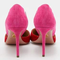 Pre Owned Aquazzura Red/Pink Suede and PVC Pointed Toe Sharp Pumps Size 39.5