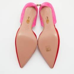 Pre Owned Aquazzura Red/Pink Suede and PVC Pointed Toe Sharp Pumps Size 39.5