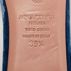 Pre Owned Aquazzura Blue Velvet Sabine Crystal Embellished Pointed Toe Mules Size 39.5