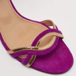 Pre Owned Aquazzura Purple/Gold Suede and Patent Leather Moon Ray Sandals Size 39