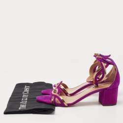 Pre Owned Aquazzura Purple/Gold Suede and Patent Leather Moon Ray Sandals Size 39