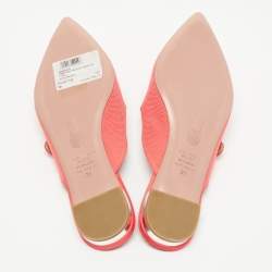 Pre Owned Aquazzura Coral Canvas Crystal Embellished Blossom Flat Mules Size 38