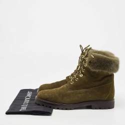 Pre Owned Aquazzura Olive Green Suede and Fur Ankle Boots Size 38