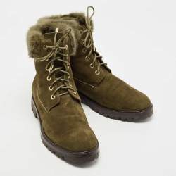 Pre Owned Aquazzura Olive Green Suede and Fur Ankle Boots Size 38