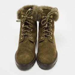 Pre Owned Aquazzura Olive Green Suede and Fur Ankle Boots Size 38