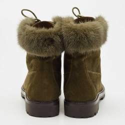Pre Owned Aquazzura Olive Green Suede and Fur Ankle Boots Size 38